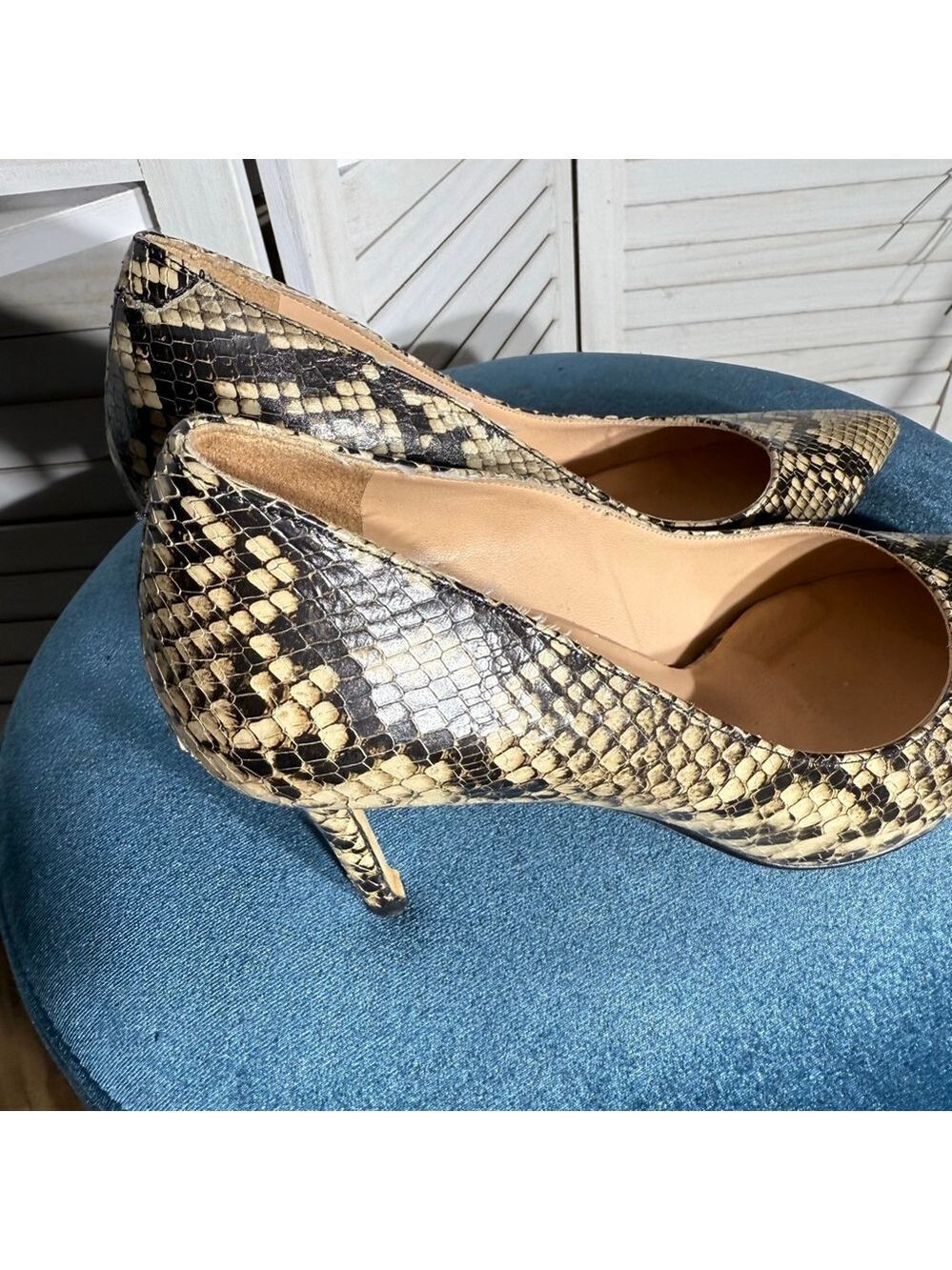 Anthony Veer Edith pump shoes Italian leather pointy toe snake design sz 8.5 - Picture 6 of 9